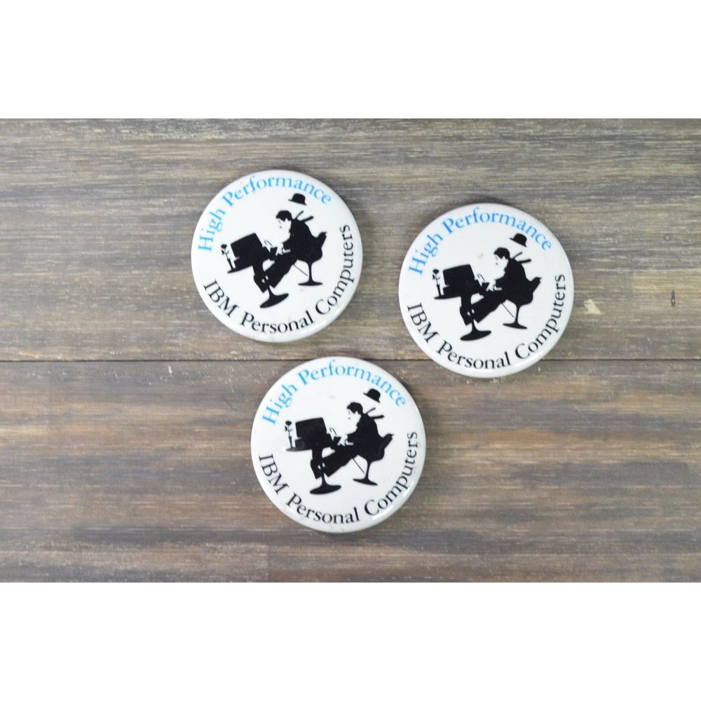 Vintage IBM Computer Button Pin Lot Promo Personal High Performance Chaplin